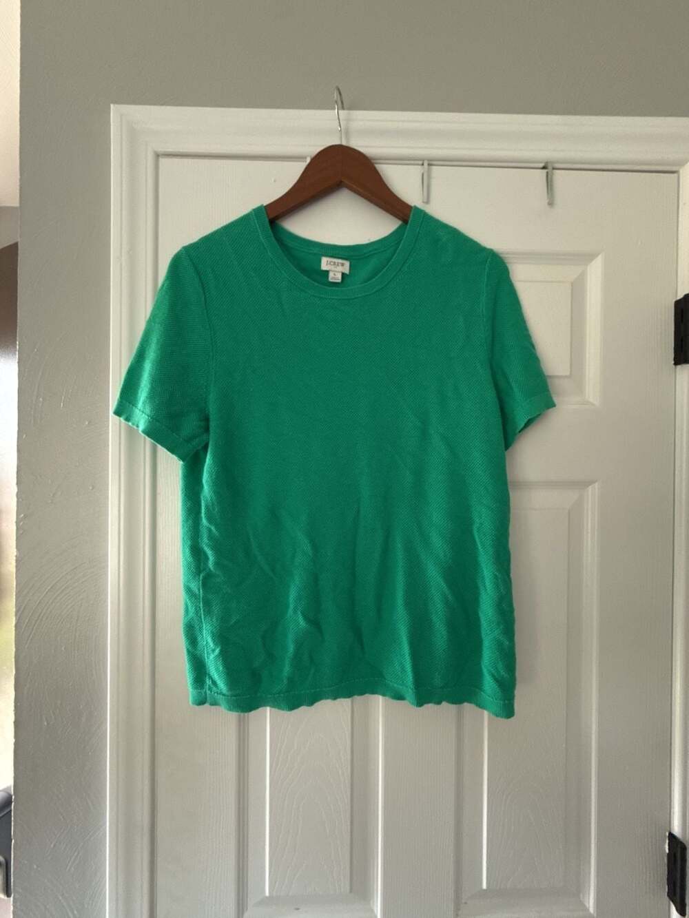 J.Crew Short Sleeve Crewneck Knit Top Size L Green Cotton